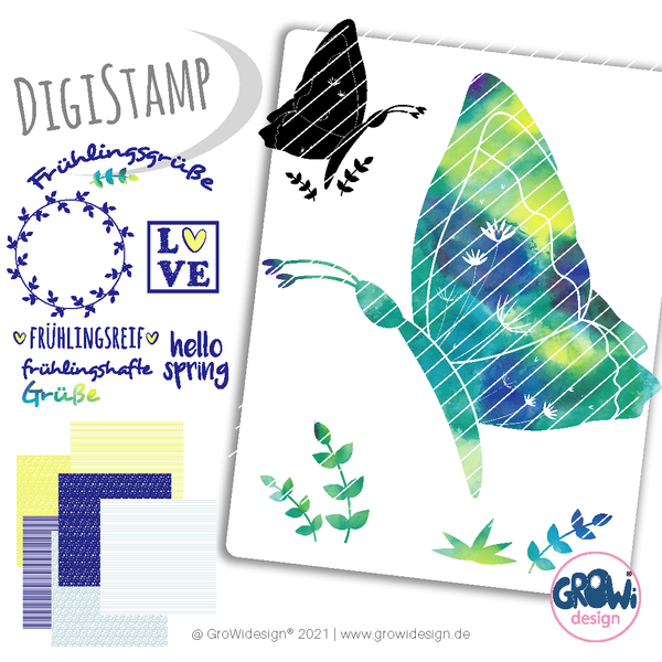 DigiStamp - "Hello Spring Schmetterling" - GroWidesign