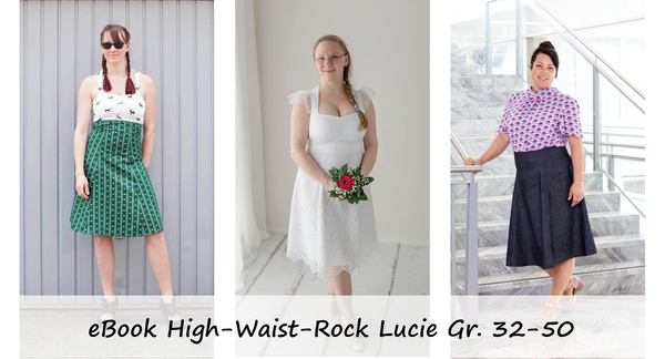 eBook "High-Waist-Rock Lucie" von Bunte Nähigkeiten Lucie ist ein High-Waist-Rock der aus Webware genäht wird. Dank Reißverschluss kommst du bequem in den Rock und kannst ihn mit dem passenden Jersey-Oberteil zu einem Kleid verwandeln. Sommerrock - Kleid/Sommerkleid/Drehkleid/Jerseykleid - Nähen Damen/Frauen - Glückpunkt.