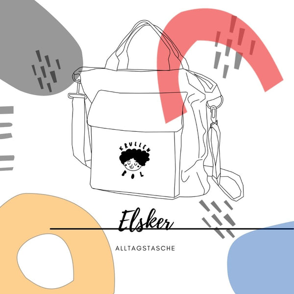 eBook "Elsker" von Krullenbol ist eine coole Alltagstasche. Innen lässt sie deiner Kreativität Spielraum für Innentaschen, Teilungen oder Reißverschlusstaschen. Dazu findest du in meinem Blog einige Tutorials. Eine aufgesetzte Außentasche ist perfekt für Handy, Schlüsselbund und Kleinigkeiten. Die fertigen Maße von Elsker: 35x31cm Nähen - Damen - Tasche/Rucksack - Glückpunkt