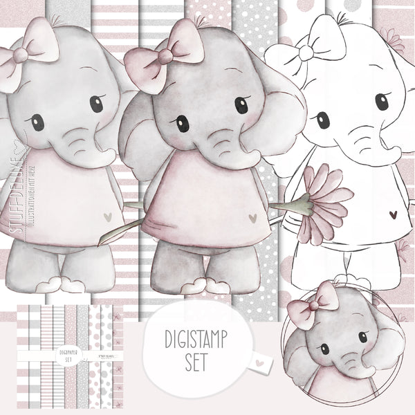 DigiStamp - "Elefantenmädchen Elli mit Blume" - Stuff-Deluxe