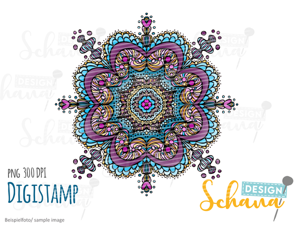 DigiStamp - "Mandala Spring blue lilac gradient" - Schana Design