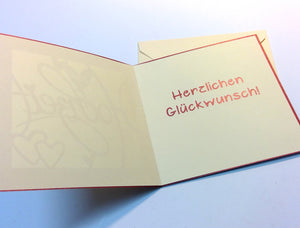 Plotterdatei "Faltkarte Hochzeit" byseehasdesign - Eine tolle Plotterdatei für die Erstellung von Karten zur Hochzeit mit Papier. Formatgrösse gefalten 13 x13 cm. Mit Datei für Einlageblatt mit Text. Die Datei passt auf ein A4 Format. Eine Plotterdatei für Kuvert passend auf das Kartenformat ist im Download dabei. Verwende farbiges Papier 160- 300g für die Karte und farbiges Kopierpapier 80-100g für die Einlagen - Plottdatei - Plotter - Plotten - Plott  - Heirat/Hochzeitsgeschenk - Glückpunkt
