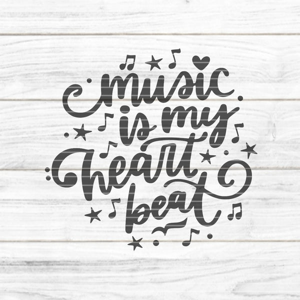 Music is my heartbeat... Musik ist mein Herzschlag... eine schöne Plotterdatei für Musiker, Musikfans und Musik Liebhaber. Die Plotterdatei ist für ein und mehrfarbige Arbeiten mit Flex oder Vinyl Folien geeignet.  Plottdatei - Plotter - Plotten - Plott  - Spruch- Glückpunkt