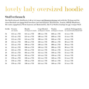 Bei diesem Angebot handelt es sich um das eBook "lovely lady oversized hoodie" von LovelySewDesign.l ovely lady oversized hoodie ist ein für das komplette Jahr geeigneter Pullover für Damen. Er kann als Hoodie, Sweater, Crop-Oberteil oder auch als Tunika und passend zur Jahreszeit aus unterschiedlichen Stoffen genäht werden. Das Schnittmuster des Hoodies ist in 12 Einzelgrößen erhältlich: 34 - 56 BEAMER + A0 Version + A4-Version - Nähen - Damen/Frauen - Pullover/Hoody - Glückpunkt
