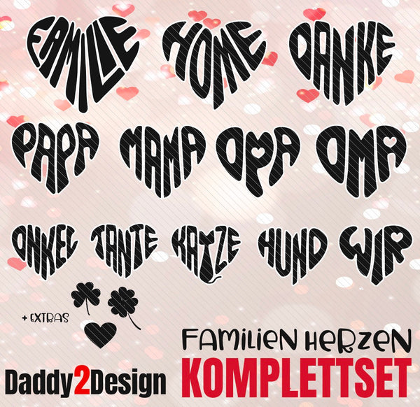 Plotterdatei - "Familien Herzen - komplett Set" - Design - Daddy2Design