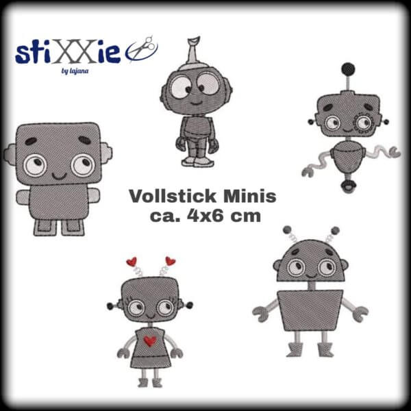 Stickdatei - "Robi Roboter Minis" - 5-tlg. - Stixxie