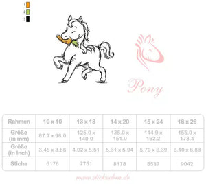 Stickdatei - "Süßes Pony mit Karotte"- Stickzebra