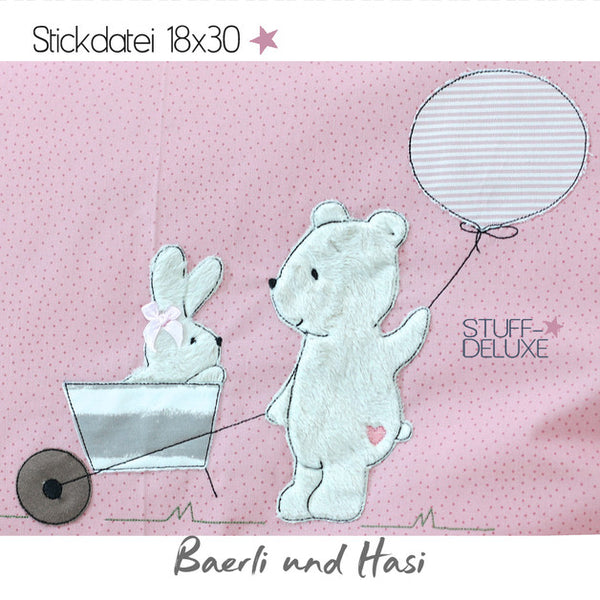 Stickdatei - "Baerli und Hasi" - 18x30 - Stuff-Deluxe - Glückpunkt.