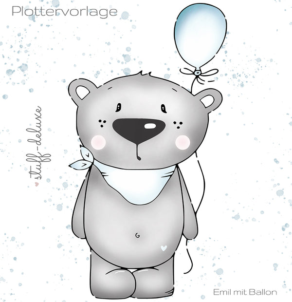 Plotterdatei "Emil mit Ballon" von Stuff-Deluxe - Dateiformat: SVG, DXF und PNG - süße Plottervorlage - Motiv outlines & Motiv bunt Plotten für Kinder/Mädchen - Plottdatei - Plotterei - Plotter - Plottmotiv - Bär, Bärchen, Luftballon, Bären, Teddy, Teddybär - Glückpunkt.