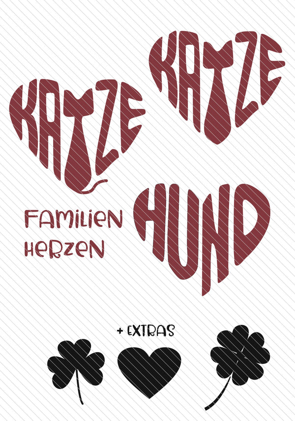 Plotterdatei - "Hund & Katze - Familien Herzen" - Daddy2Design - Glückpunkt.