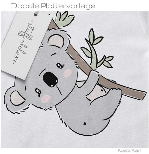 Plotterdatei "Koala Karl Doodle" von Stuff-Deluxe - Dateiformat: SVG, DXF und PNG - süße Plottervorlage - Motiv outlines & Motiv bunt Plotten für Kinder - Mädchen - Plottdatei - Plotterei - Plotter - Plottmotiv - Stuffdeluxe -Doodleplott Plott Plottervorlage - Frühling/Sommer - Glückpunkt.