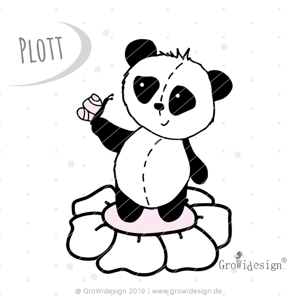 Plotterdatei "Panda" - Motive: Panda als Einzelfigur & Panda mit Blume und Schmetterling Schwierigkeitsgrad: Anfänger Dateiformat: SVG, DXF und PNG Datei Design: GroWidesign - Plotten für Kinder/Mädchen/Jungen/Baby - Plottdatei - Plotter - Plott - Bügelbild - Folienplott - eBook - Glückpunkt.