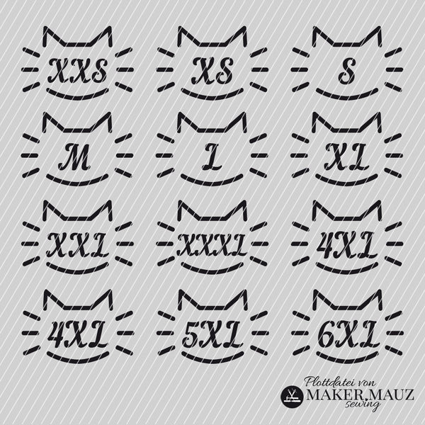 Plotterdatei - "Größenlabel Katze Erwachsene" - Maker Mauz Sewing