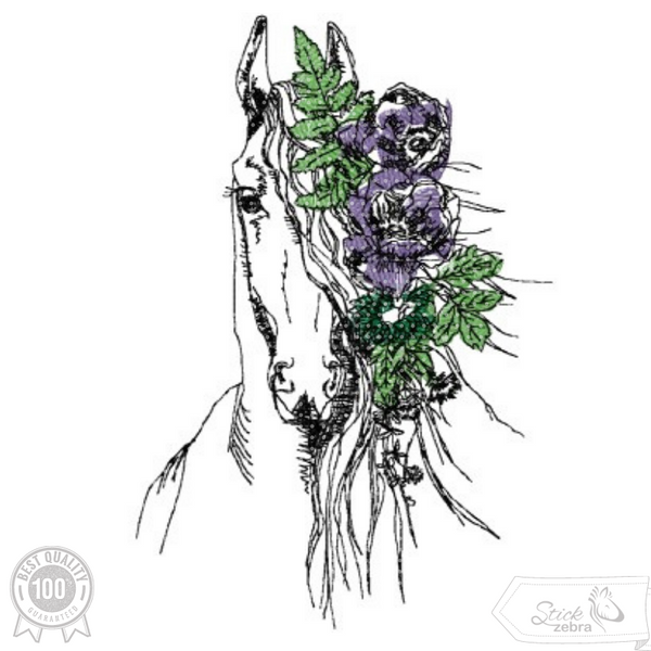Stickdatei - "Pferd mit Blumenschmuck"- Stickzebra
