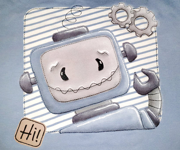 Stickdatei - "Roboter Rolli BUTTON + Gratis Patch Hi 16x26" - Stuff-Deluxe