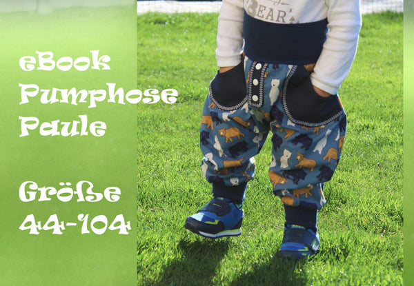 "Pumphose Paule" von Bunte Nähigkeiten kann aus Webware, Jersey, etc. Bewegungsfreiheit. Eingrifftaschen/Bauchtasche/Po-Taschen & Scheinschlitz - Anfänger geeignet - bequeme Kinderkleidung - Nähen für Babys/Kinder - Hose - Sommerhose/Mitwachshose/lange Hose/kurze Hose - Schnitt & Schnittmuster - Glückpunkt.