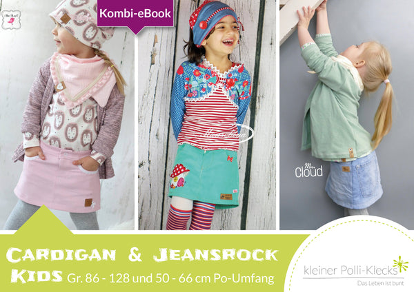 Kombi-eBook - "Cardigan & Jeansrock Kids" - Kleiner Polli-Klecks - Glückpunkt.