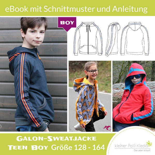 eBook - "Galon-Sweatjacke Teens BOY" - Sweatjacke -  Kleiner Polli-Klecks