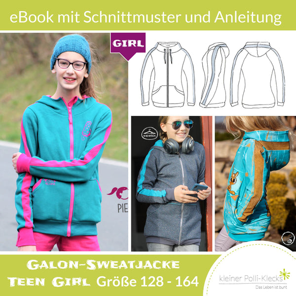 eBook - "Galon-Sweatjacke Teens GIRL" - Sweatjacke -  Kleiner Polli-Klecks
