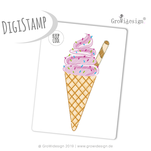 DigiStamp "Softeis" von GroWidesign. PNG, JPG, 300dpi - Motiv Schildkröte  als DigiStamp farbig mit transparenten Hintergrund: png - Eis Sommer - Printdesign - Stamp - Glückpunkt.