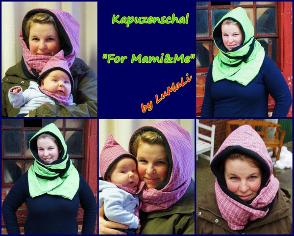 kapuzenschal nähanleitung kopfbedeckung ebook Schnittmuster mützenschal schalmütze for mami&me