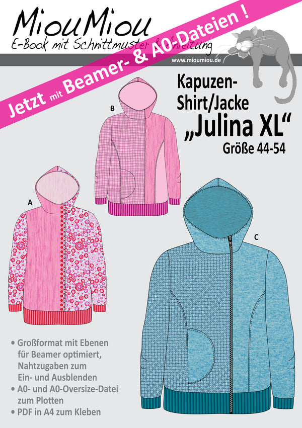 eBook - "Julina XL" - Shirt/Kapuzenjacke - Miou Miou Schnittmuster