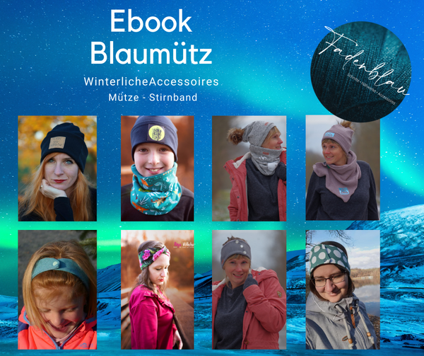 eBook - "Blaumütz + BlauerHipster  – Kristalband + BlauesHerz" - Winterliche Accessoires für den Kopf - Fadenblau