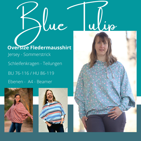 eBook - "BlueTulip" - Oversize-Fledermausshirt mit Schleifenkragen - Fadenblau