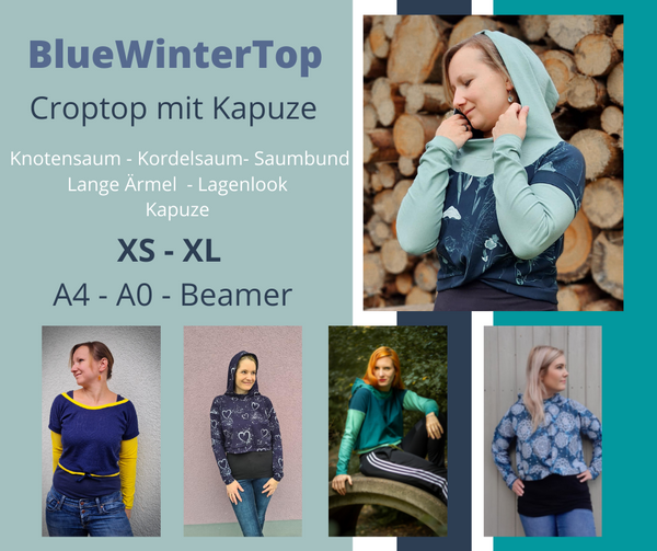 eBook - "BlueWinterTop" - CropTop mit Kapuze - Fadenblau
