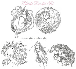 Stickdatei - "Pferde Doodle Set" - Stickzebra