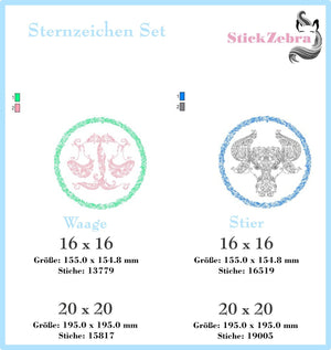Stickdatei - "Sternzeichen Set Fine Art" - Stickzebra