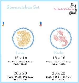 Stickdatei - "Sternzeichen Set Fine Art" - Stickzebra