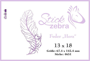 Stickdatei - "Feder Herz" - Stickzebra
