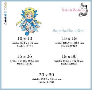 Stickdatei - "Manga girl - Superheldin Kira" - Stickzebra