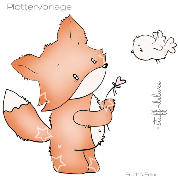 Plotterdatei "Fuchs Felix" von Stuff-Deluxe - Dateiformat: SVG, DXF und PNG - süße Plottervorlage Fuchs Felix - Motiv outlines & Motiv bunt Plotten für Kinder/Mädchen/Jungen/Baby - Plottdatei - Plotterei - Plotter - Plottmotiv - Fuchsi Vogel Blume Herz - Glückpunkt.