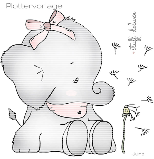 Plotterdatei "Elefantenmädchen Juna" von Stuff-Deluxe - Dateiformat: SVG, DXF und PNG - süße Plottervorlage Elefantenmädchen Juna - Motiv outlines & Motiv bunt Plotten für Kinder/Mädchen - Plottdatei - Plotterei - Plotter - Plottmotiv - Elefant Mädchen Pusteblume - Glückpunkt.