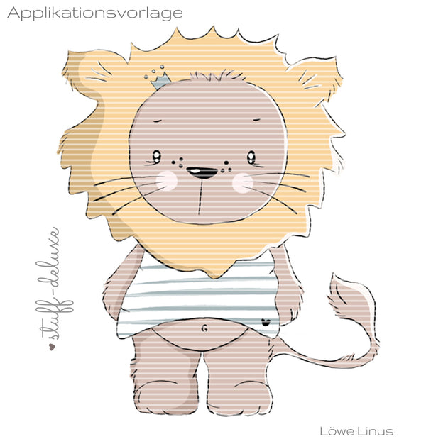 Applikationsvorlage - "Löwe Linus" - Appli - Applikation für Mädchen/Jungen - Stuff-Deluxe - Applizieren für Baby/Kinder - Stuffdeluxe - König der Tiere - Leo - Dschungel -  Raubtier - Krone - Frühling/Sommer - Aufnäher - Glückpunkt.