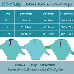 eBook - "BlueTulip" - Oversize-Fledermausshirt mit Schleifenkragen - Fadenblau