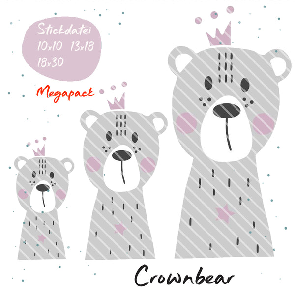 Stickdatei - "Crownbear Bär mit Krone" - 10x10 - 13x18 - 18x30 - Stuff-Deluxe - Glückpunkt.