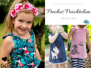 eBook - "Freches Früchtchen" von Bina Bambina - Shirt/Top/Kleid mit Schleifen - Nähen für Kinder - Mädchen - Sommer - Knopfleiste - Rüschen - Glückpunkt.