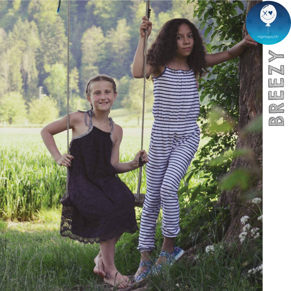 "Breezy" von Nipnaps ist ein süsses Overall für Mädchen in den Grössen 62/68 bis 170/176. Ein absolutes Must-Have Schnittmuster für den Sommer