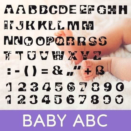 Plotterdatei "Baby ABC" von Daddy2Design - Nach dem Nähalphabet kommt nun das BABY ABC mit Buchstaben, Zahlen & Deko. Jetzt könnt ihr selbst eure Lieblings -Namen - Wörter und -Sprüche zusammenstellen, Baby-Rahmen gestalten, Karten, Einladungen... alles für eure Liebsten. In dieser Datei befinden sich "nur die Buchstaben und Zahlen". 39 Buchtaben (Variationen), Alle Zahlen doppelt, Sonderzeichen - Familie - Kinder - Schrift - Plott - Plotten - Silhouette - Glückpunkt.