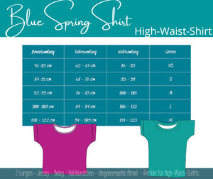 Das BlueSpringShirt ist ein legeres Sommershirt passend zum HighWaistLook. Ganz nach Stoffwahl kann es mal locker-lässig aber auch sportlich-schick sein. Ganz wie du es magst.. Ein perfektes Projekt auch für Anfänger. Ausgelegt für Jerseystoffe. Nähen - Damen - Shirt - Glückpunkt