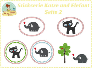 Stickdatei - "Katze und Elefant - gewerbliche Nutzung" - I'm sew happy