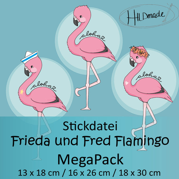 Stickdatei - "Frieda und Fred Flamingo - alle Rahmengrößen" - HILDmade