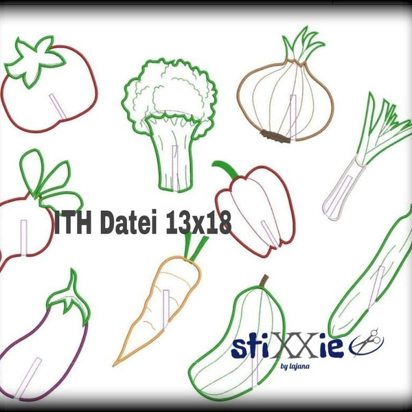 Stickdatei - "ITH Stabfiguren Gemüse 13×18" - 10-tlg. -  Stixxie