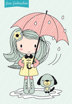 Applikationsvorlage - "Mimi unterm Regenschirm" - Frau Fadenschein - Glückpunkt.