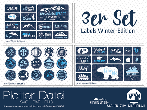 Plotterdatei - "Labels Winter-Edition #1-3" - 3er-Set - Alpwind