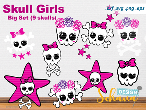 Plotterdatei - "Skull Girls 9er-Set" - Schana Design