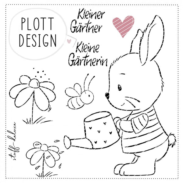 Gärtner HenryEs handelt sich um eine Plotterdatei (.dxf, svg.)  Natürlich bekommt ihr eine allgemeine, bebilderte Anleitung dazu, wie ihr euren Plott  Glückpunkt - Hase- Blume - Stoffdeluxe